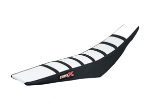 Housse de selle KAWASAKI KXF 250 09-12 KXF 450 09-11 TOP WHITE- SIDE BLACK-STRIPES BLACK (M212-3WBB)