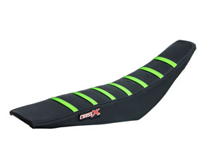 Housse de selle KAWASAKI KXF 250 13-16 KXF 450 12-15 TOP BLACK- SIDE BLACK-STRIPES GREEN (M213-3BBG)